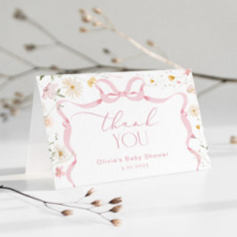 Ribbon Bow ram Blommigt Babydusch Tack Kort