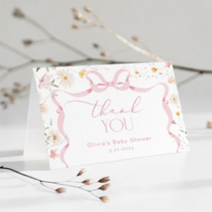 Ribbon Bow ram Blommigt Babydusch Tack Kort
