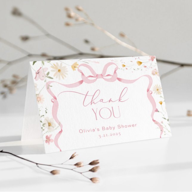 Ribbon Bow ram Blommigt Babydusch Tack Kort (Skapare uppladdad)