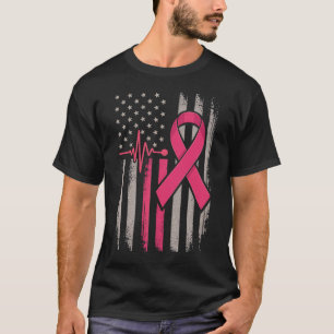 Ribbon Breast Cancer - stressad amerikansk Flagga T Shirt