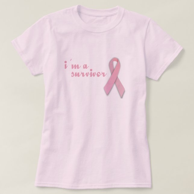 Ribbon Bröstcancer överlevande Tee Shirt (Design framsida)