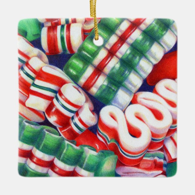 RIBBON CANDY Ceramic Square Ornament (Framsida)