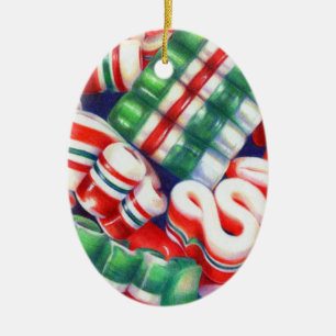 RIBBON CANDY Keramisk oval prydnad Julgransprydnad Keramik