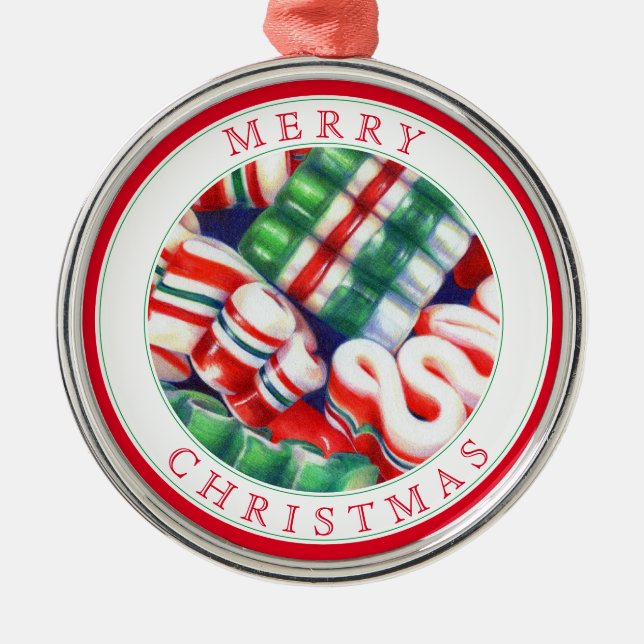 RIBBON CANDY Premium Round Ornament + Text (Framsidan)