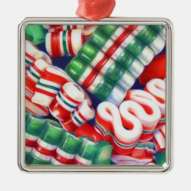 RIBBON CANDY Premium Square Ornament (Framsidan)