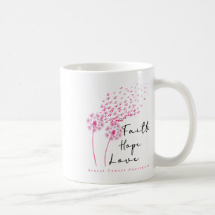 Ribbon Dandelion Faith Hope Kärlek Breast Cancer Kaffemugg