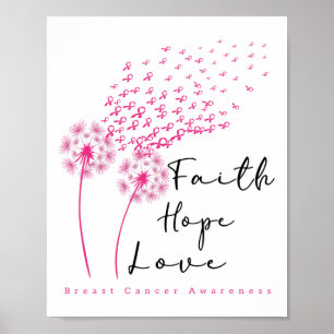 Ribbon Dandelion Faith Hope Kärlek Breast Cancer Poster