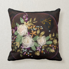Ribbon Embroidery Vit ros Kudde