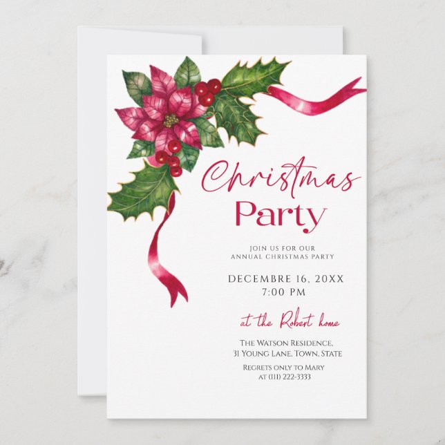 Ribbon floral Christmas Holiday Party Inbjudningar (Framsida)