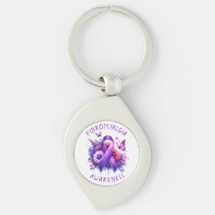 Ribbon för att öka medvetenheten om fibromyalgia swirl silverfärgad nyckelring
