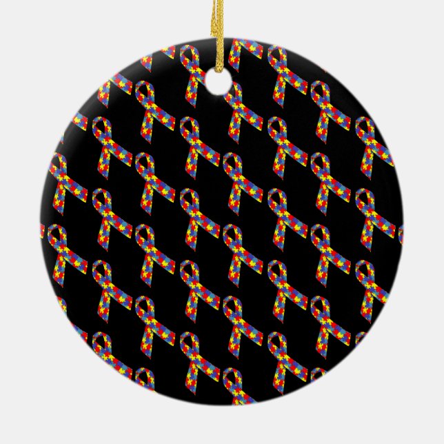 Ribbon för Autism Awareness Puzzle Ribbon Julgransprydnad Keramik (Baksidan)