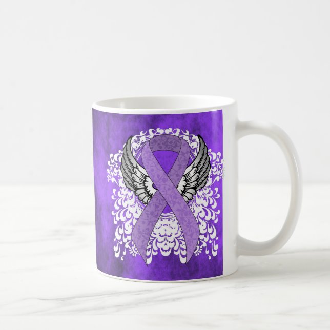 Ribbon för Lavender Awareness Ribbon med Vingar Kaffemugg (Höger)