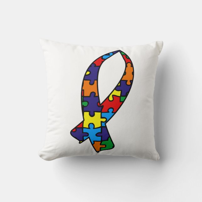 Ribbon för medvetenhet om autism kudde (Framsida)