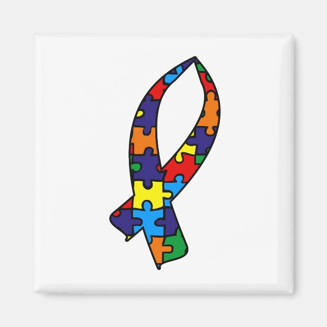 Ribbon för medvetenhet om autism magnet (Framsidan)