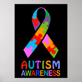 Ribbon för medvetenhet om autism poster