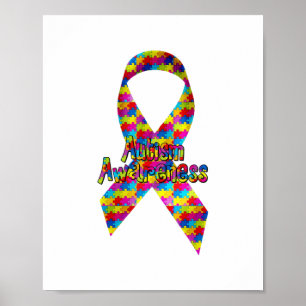 Ribbon för medvetenhet om autism poster