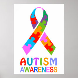 Ribbon för medvetenhet om autism poster