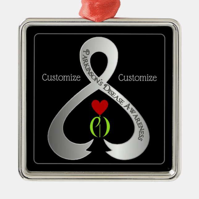 Ribbon för medvetenhet om Parkinson Julgransprydnad Metall (Framsidan)