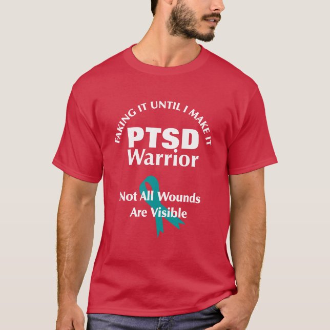 Ribbon för PTSD Warrior Teal Awareness T Shirt (Framsida)