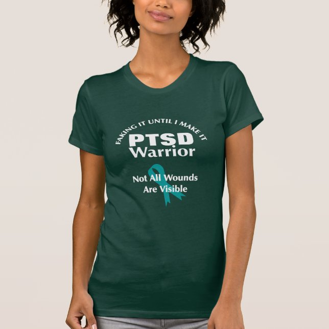 Ribbon för PTSD Warrior Teal Awareness T Shirt (Framsida)