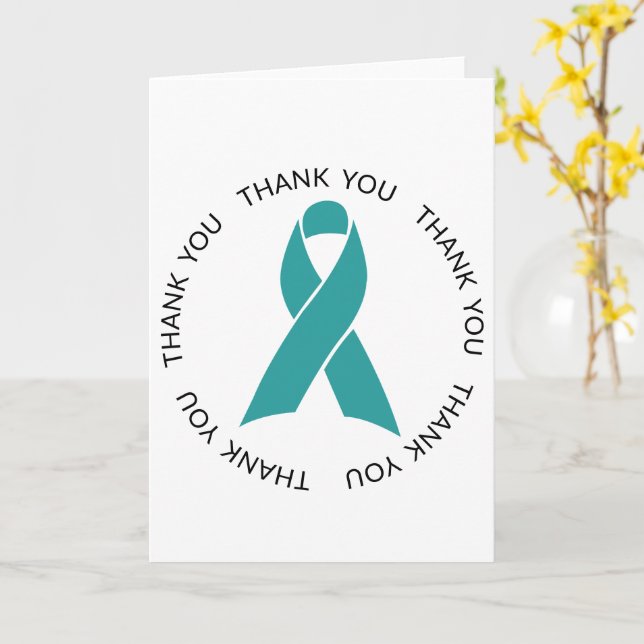 Ribbon för tack Teal Awareness Kort (Gul blomma)