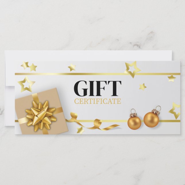 Ribbon Gift-kort för Boll-julgranen i guld (Framsida)