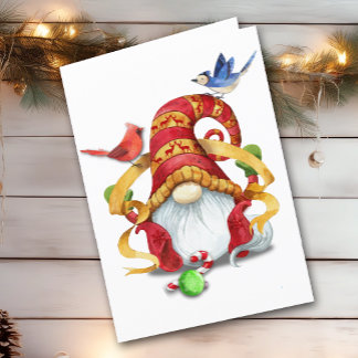 Ribbon Gnome med fåglarnas stora jul Helgkort