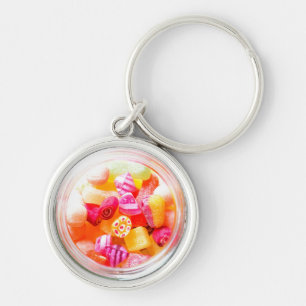 Ribbon godisskål söt, färglös, nostalgisk rosa rund silverfärgad nyckelring