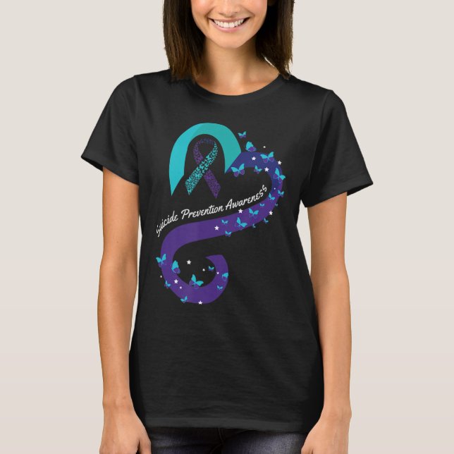 Ribbon Heart Butterfly Suicide Awareness Mental Ha T Shirt (Framsida)