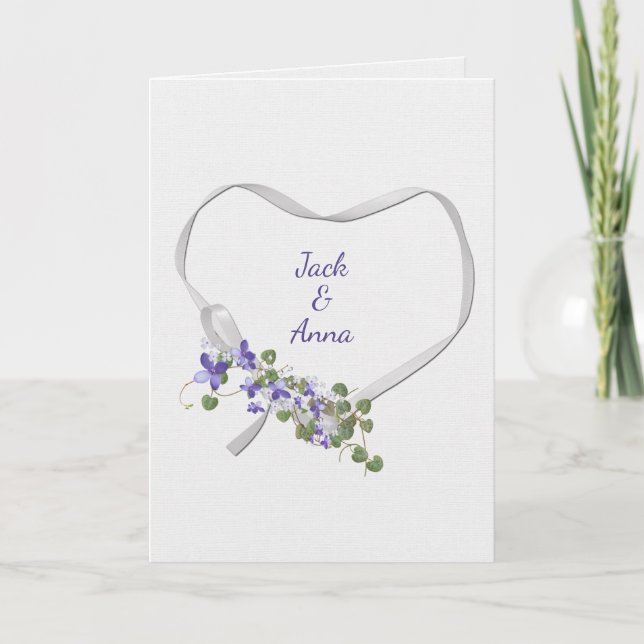Ribbon Heart på årsdagen med blomsterkort Kort (Framsida)