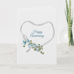 Ribbon Heart på årsdagen med blomsterkort Kort