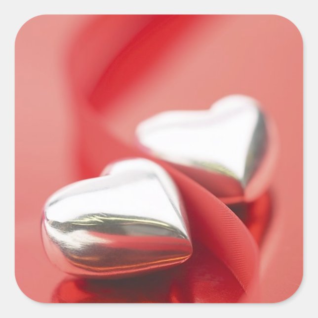Ribbon Hearts Fyrkantigt Klistermärke (Framsida)