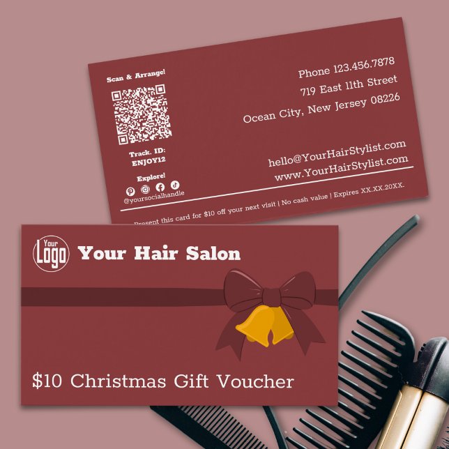 Ribbon Klockor $10 julklapp för julklapp Visitkort (Ribbon Bells $10 Christmas Gift Voucher Card)