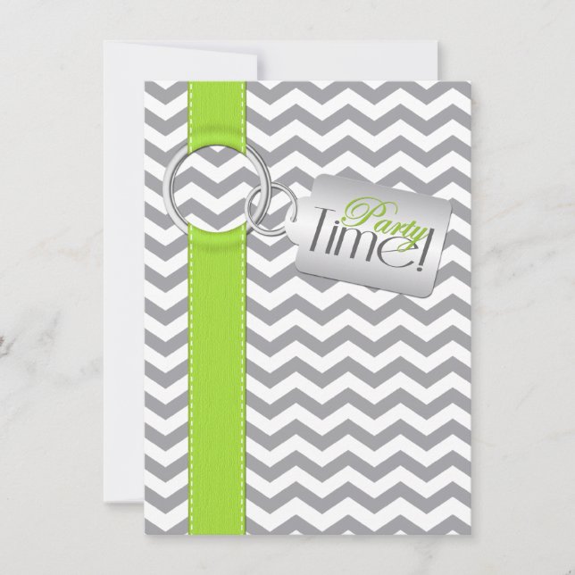 RIBBON Lime Grått Vit 21:a födelsedagen Party Inbjudningar (Framsida)