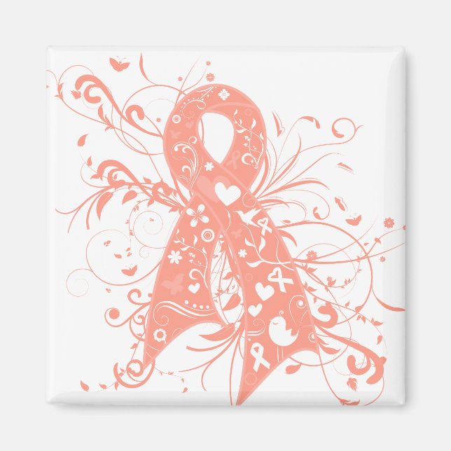 Ribbon med Uterine Cancer Blommigt Swirls Magnet (Framsidan)