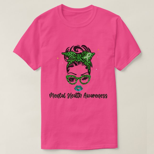 Ribbon Messy Bun Mental Health Awareness Månad maj T Shirt (Design framsida)