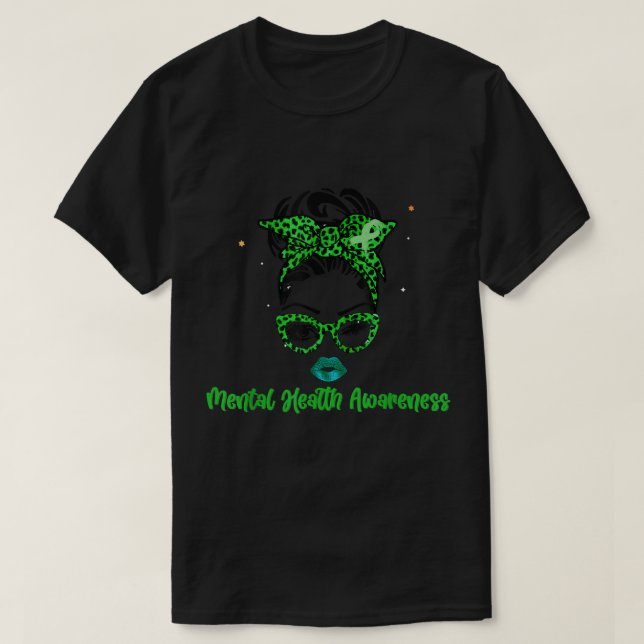 Ribbon Messy Bun Mental Health Awareness Månad maj T Shirt (Design framsida)