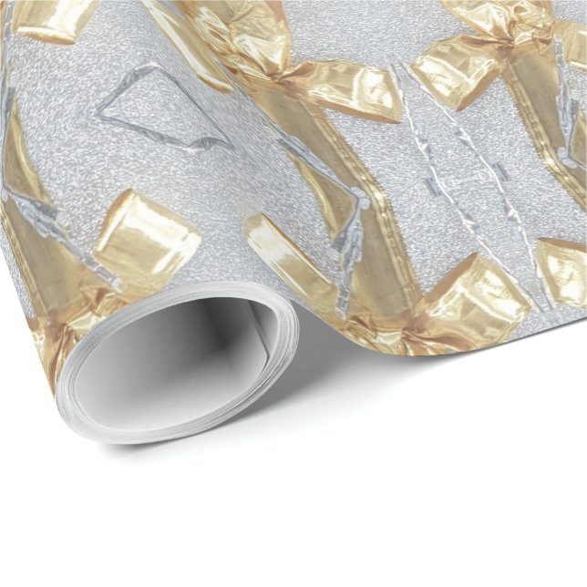 Ribbon Mönster jul i Faux Guld Silver Presentpapper (Rullad Hörn)
