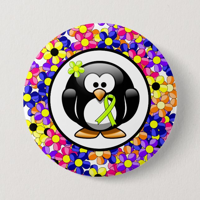 Ribbon Penguin (Grön medvetenhet om kalk) Knapp (Framsida)