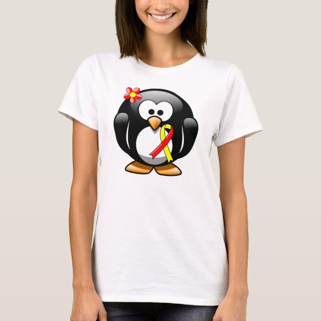 Ribbon Penguin (Röd och Gult) T Shirt (Framsida)