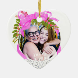 Ribbon Photo Julvit med skärande Rosa Julgransprydnad Keramik