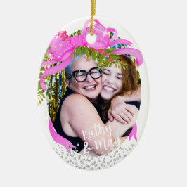 Ribbon Photo Julvit med skärande Rosa Julgransprydnad Keramik