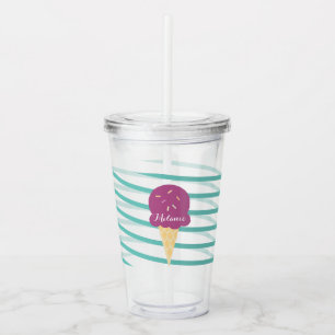 Ribbon Purple Glass-strimlor Monogram Take Away Mugg