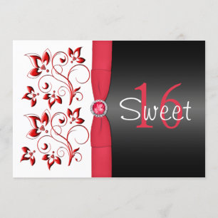 RIBBON Red, Black, White Sweet 16 Inbjudan
