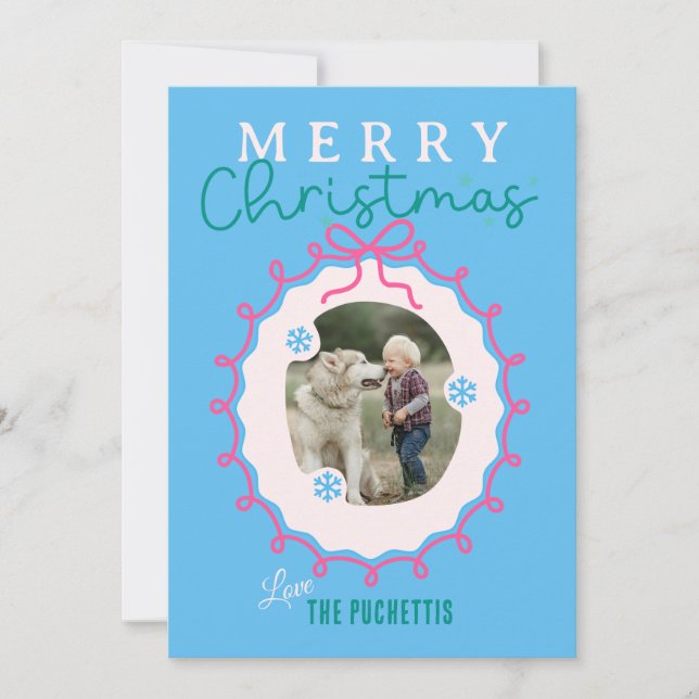 Ribbon Rosa Bild Ram jul Julkort (Framsida)