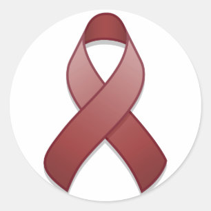 Ribbon Round Sticker för Burgundy Awareness Runt Klistermärke