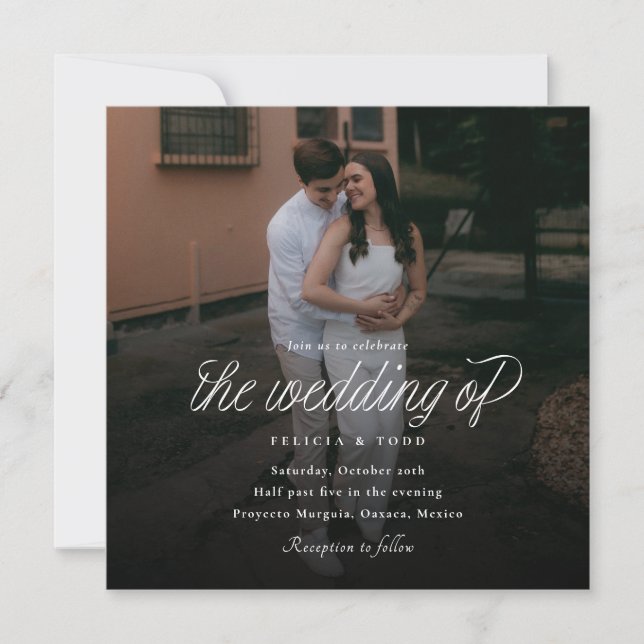 Ribbon Script Minimalist Square Wedding Photo Inbjudningar (Framsida)