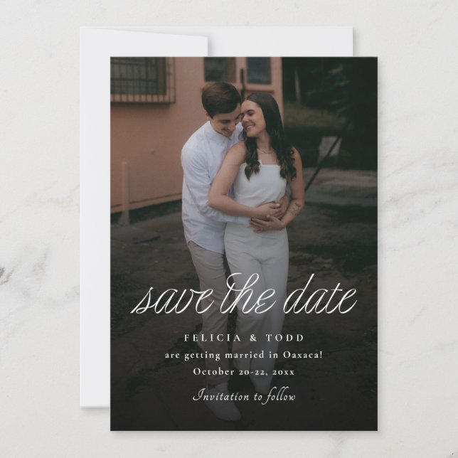 Ribbon Script Minimalist Wedding Photo Spara Datumet (Framsida)