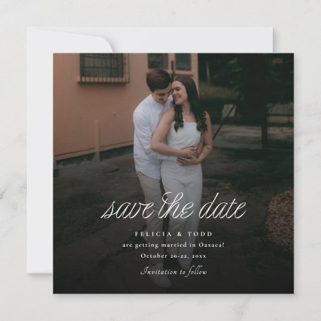 Ribbon Script Minimalist Wedding Photo Square Spara Datumet (Framsida)