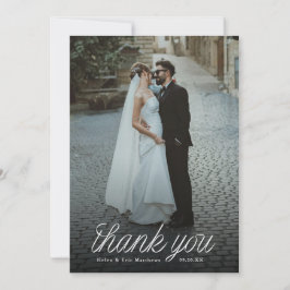 Ribbon Script Minimalistisk Bröllopsfoto  Tack Kort